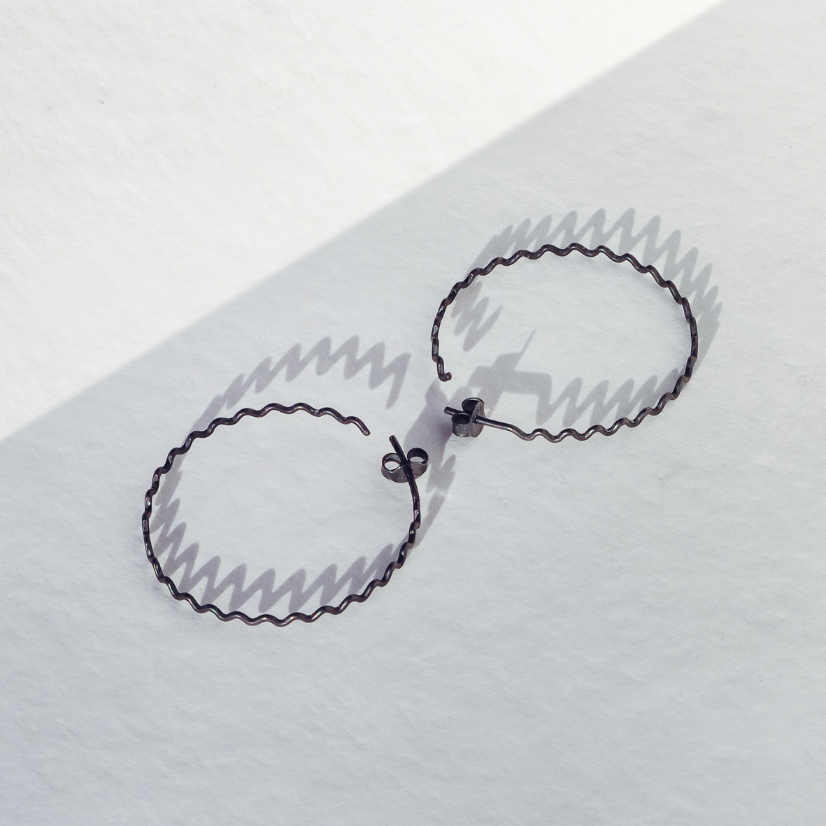 Large Crinkle Hoops Oxidised Sterling Silver By Daria Fox