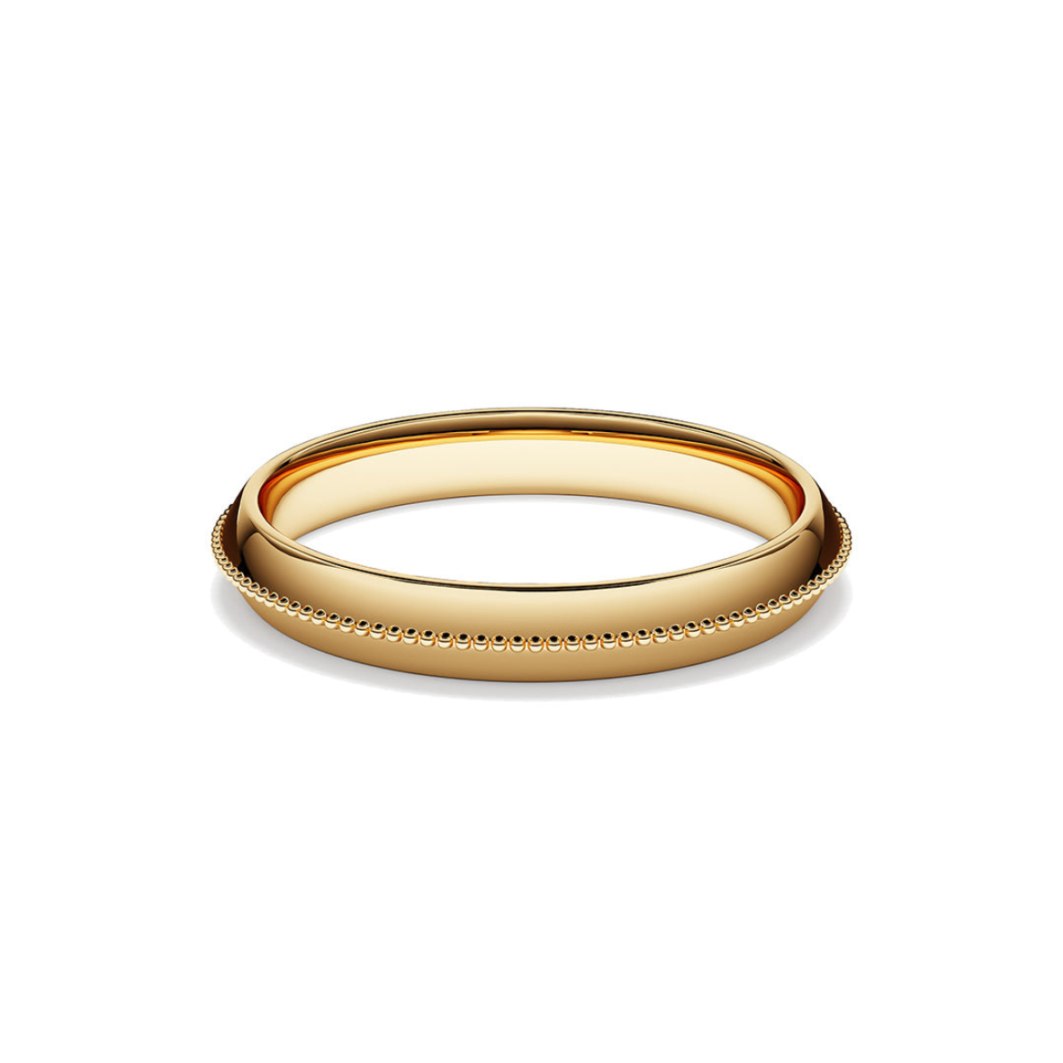 Yellow gold wedding band with mill grained detailing