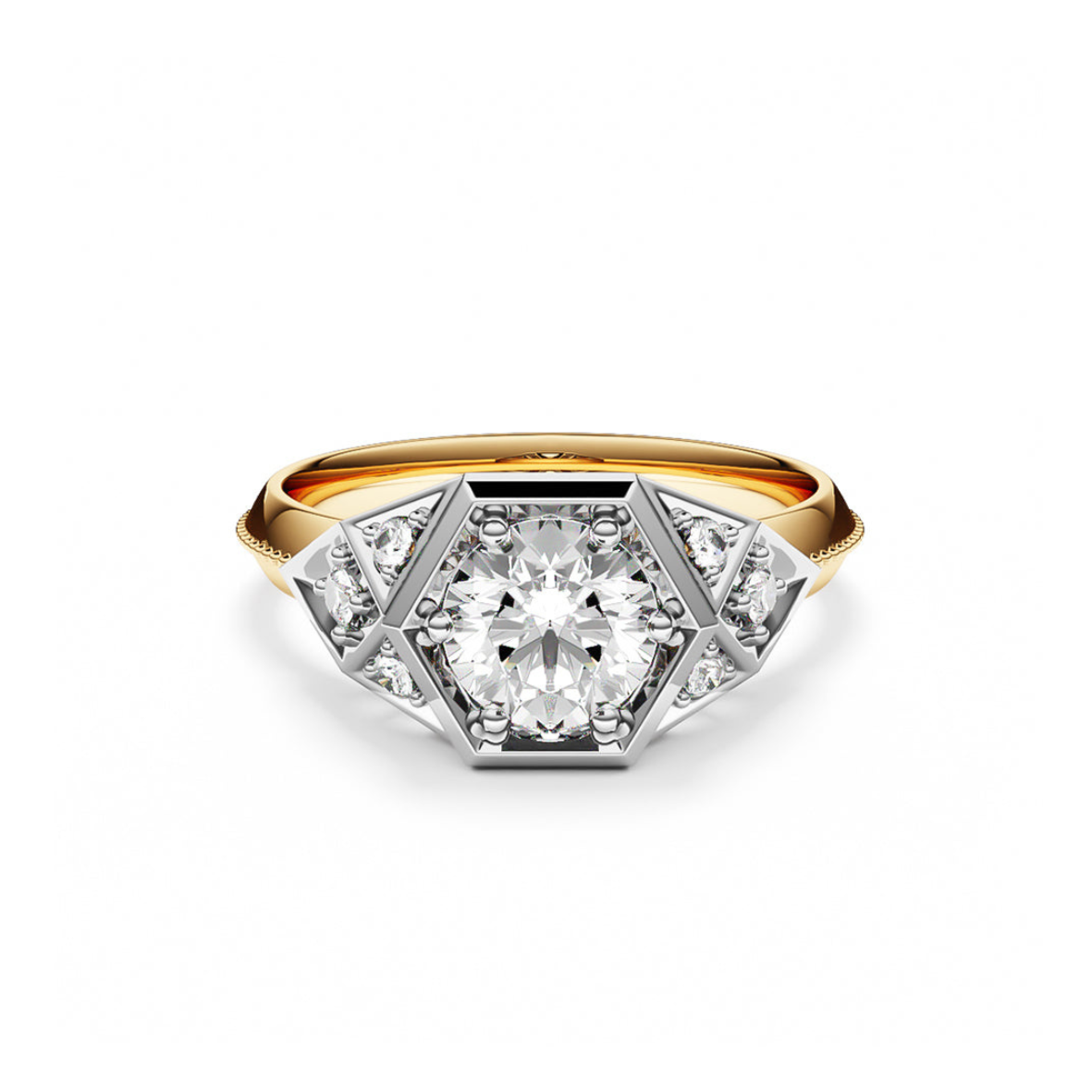 Yellow gold ring with round brilliant cut diamonds