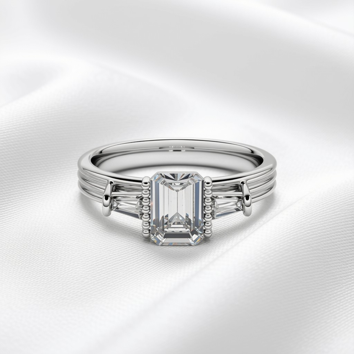 Grace 04 - Emerald Cut Diamond Art Deco Trilogy Ring