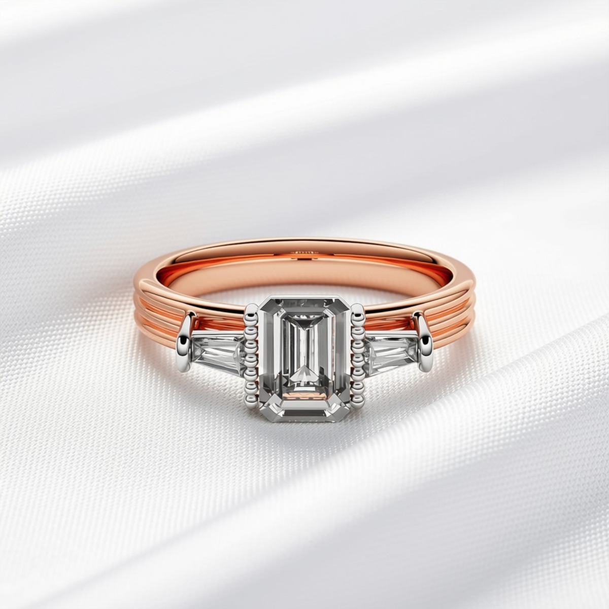 Grace 04 - Emerald Cut Diamond Art Deco Trilogy Ring