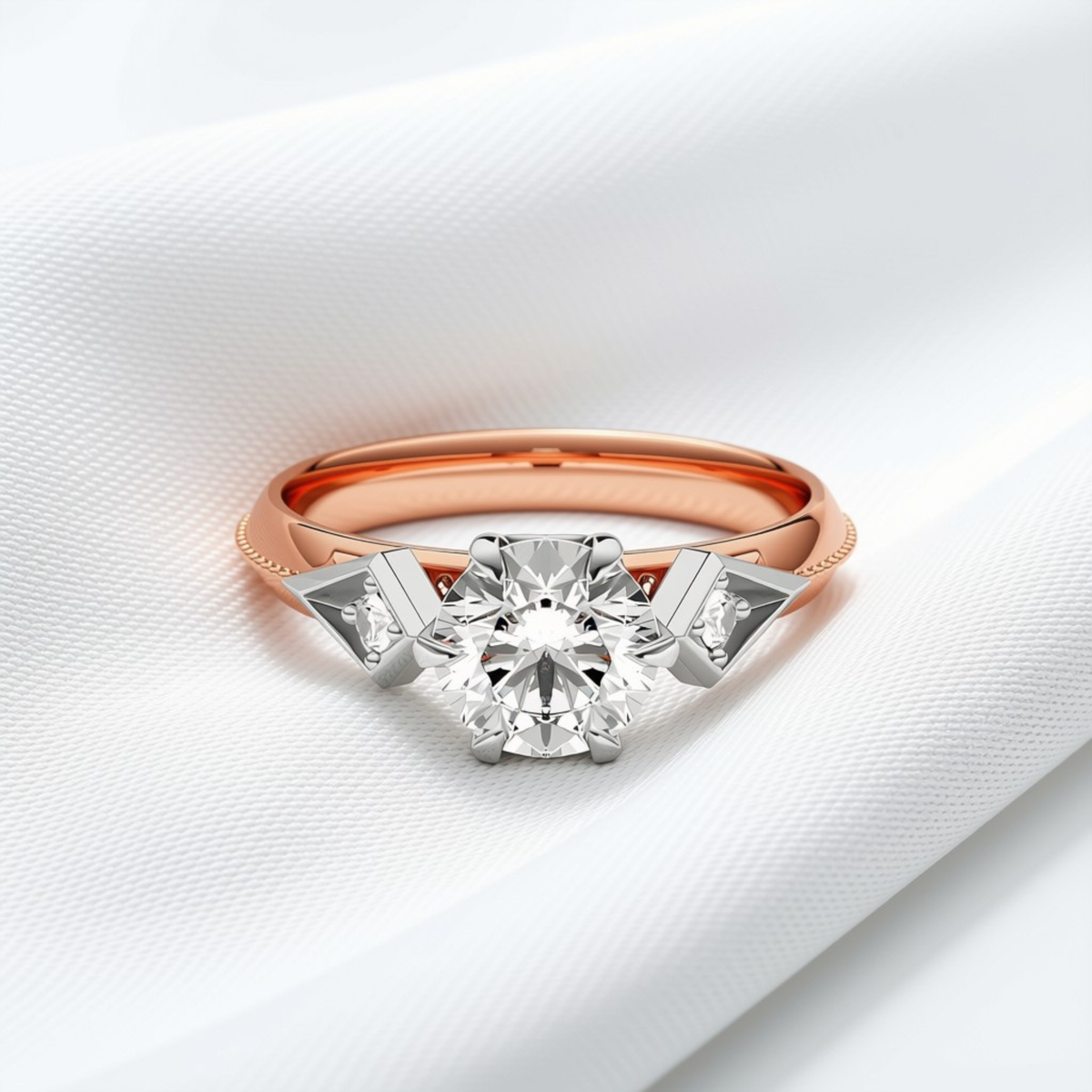 Maeve 04 - Round Cut Diamond Art Deco Trilogy Ring