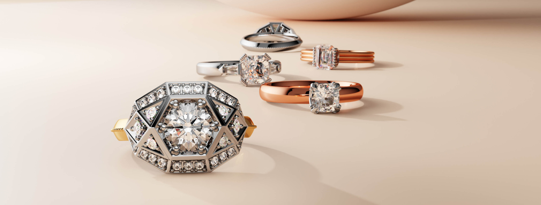 a selection if diamond rings in various materials