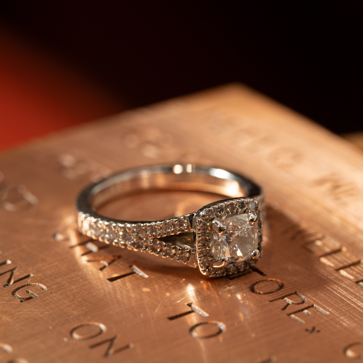 Cushion Cut Diamond Halo Engagement Ring