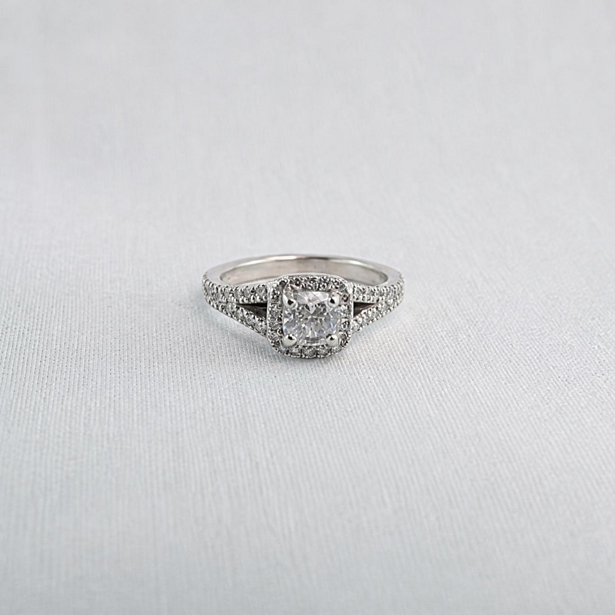 Cushion Cut Diamond Halo Engagement Ring .75ct GIA certified