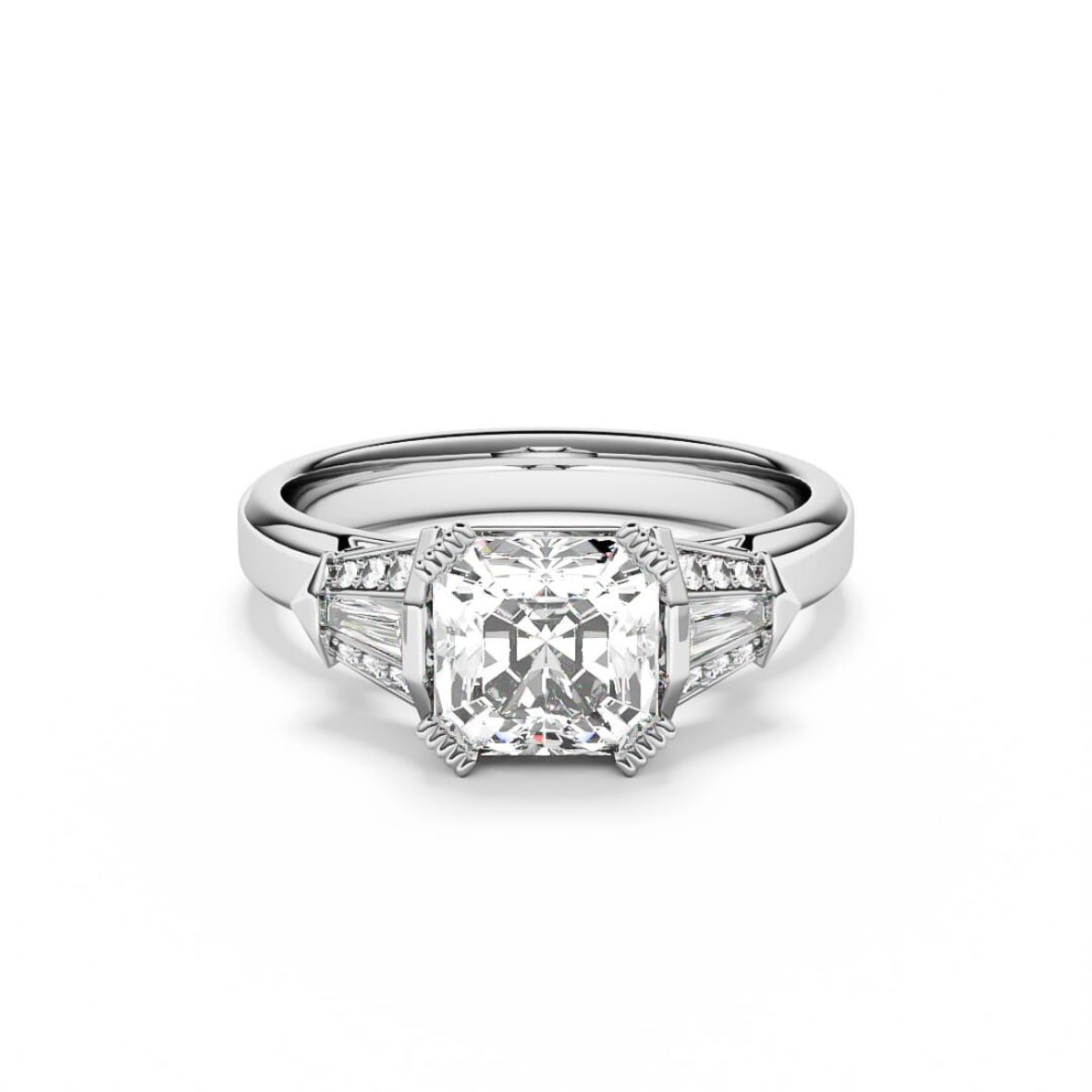 Platinum ring with asscher cut diamonds