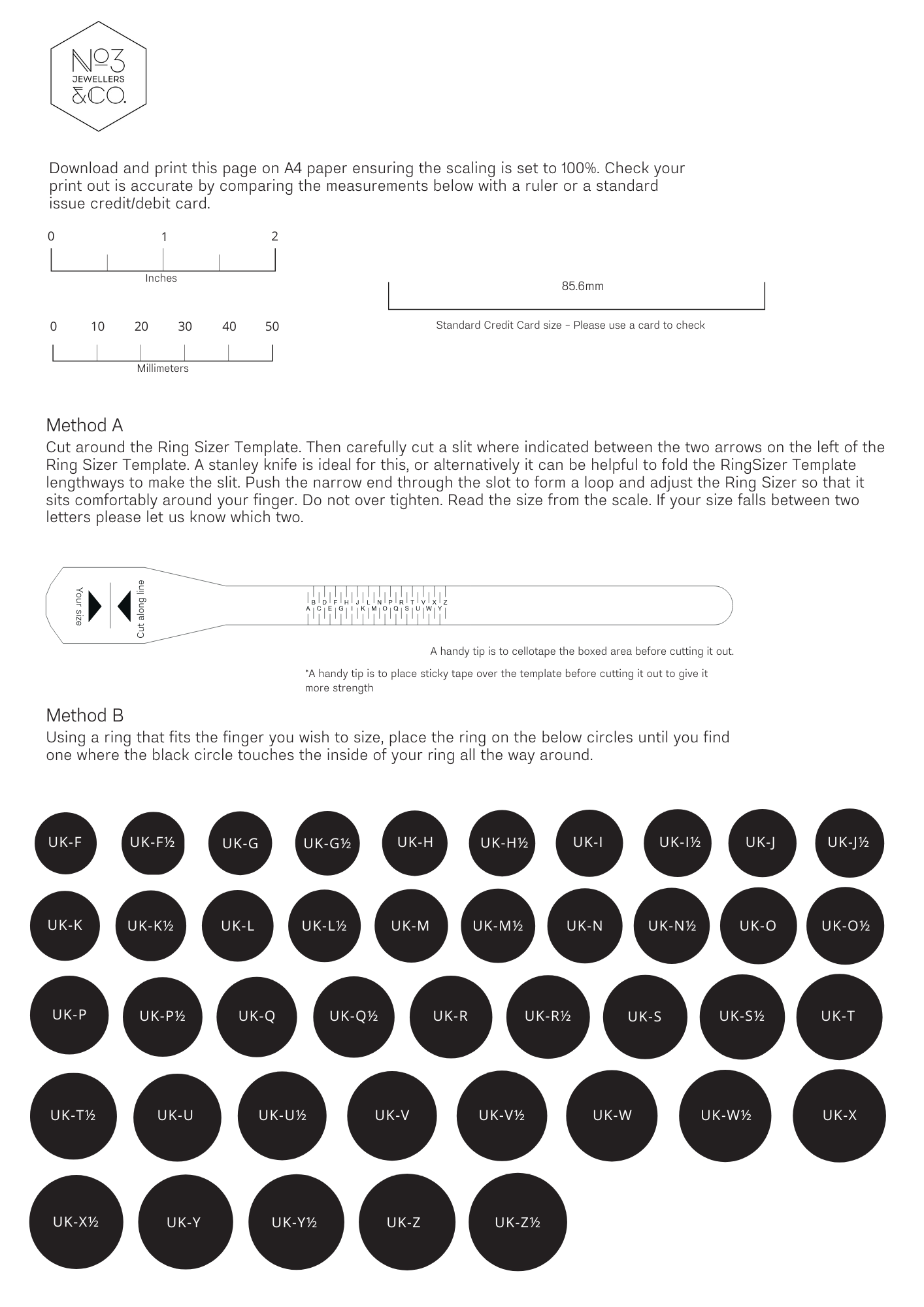 Ring sizing guide chart