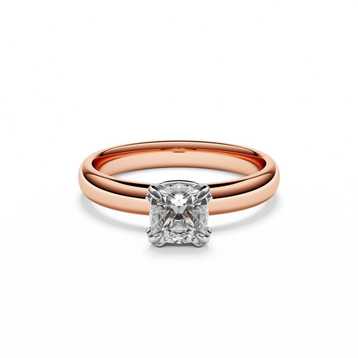 Rose gold ring with cushion cut diamonds