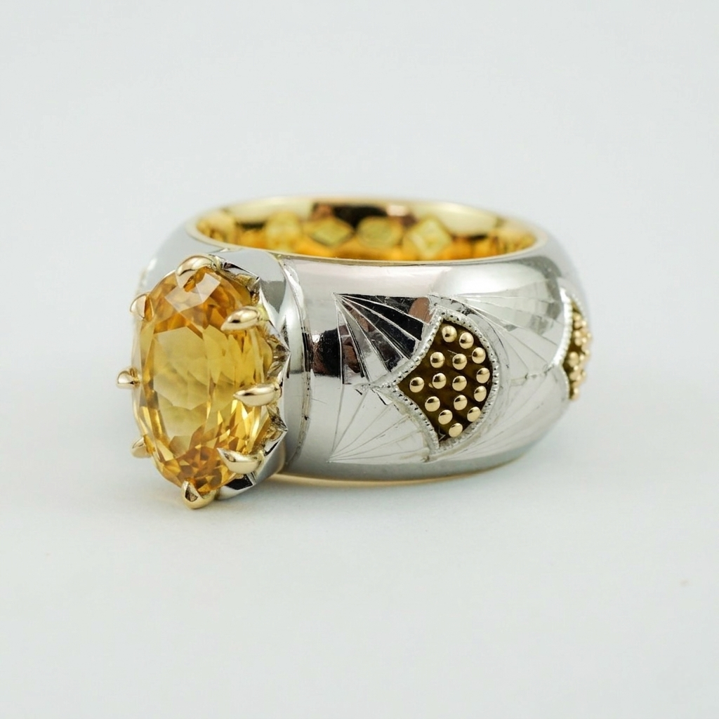 Handmade Natural Yellow Sapphire Dress Ring by Terry Cockrem