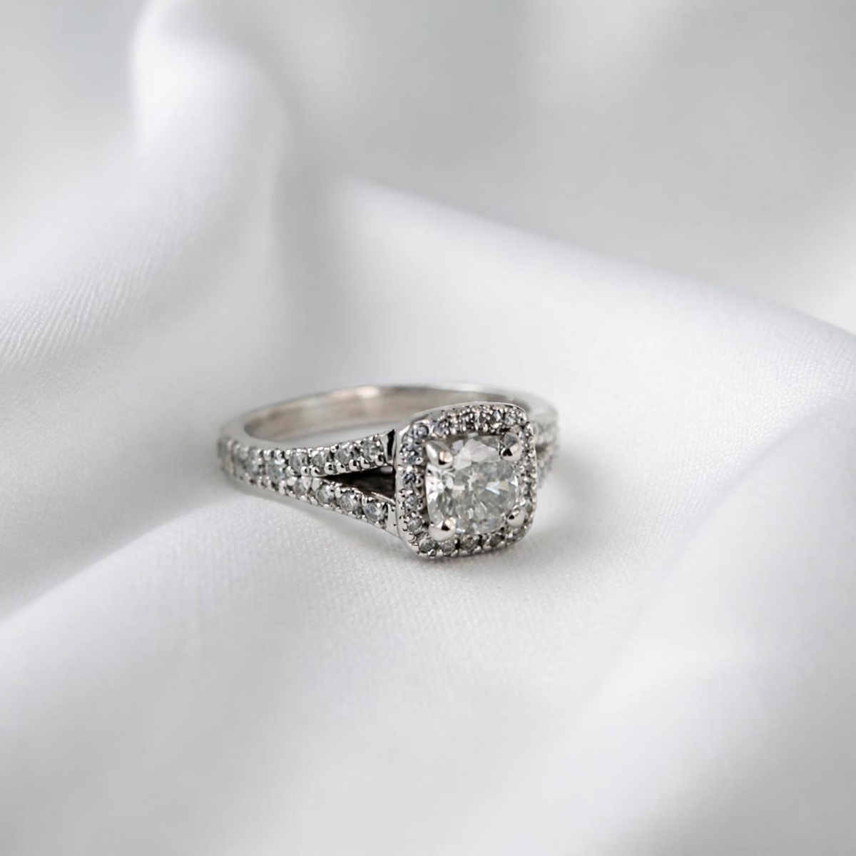 Cushion Cut Diamond Halo Engagement Ring .75ct GIA certified