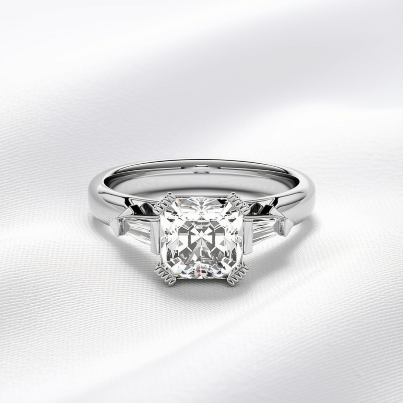 Estelle 05 - Asscher Cut Diamond Art Deco Trilogy Ring