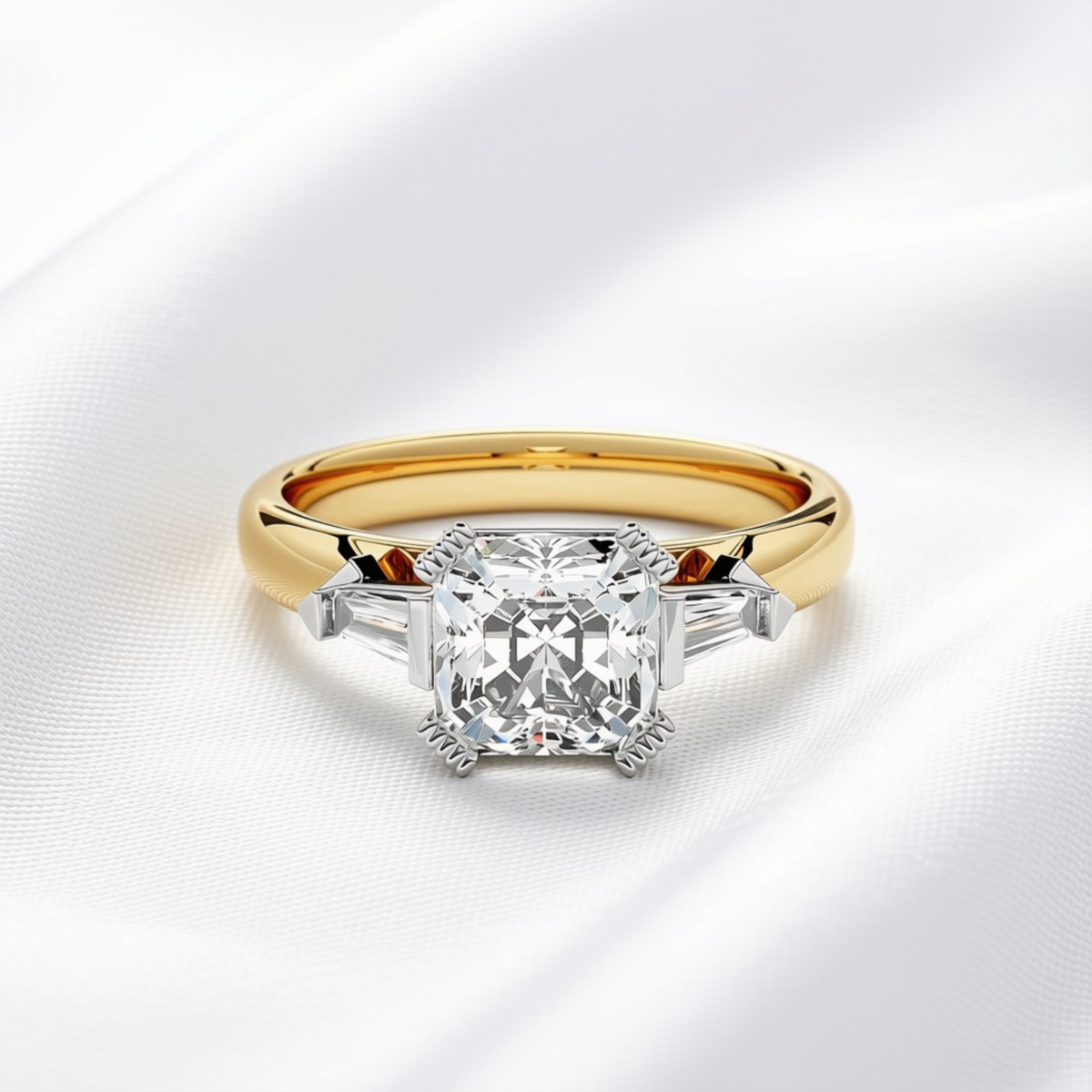Estelle 05 - Asscher Cut Diamond Art Deco Trilogy Ring