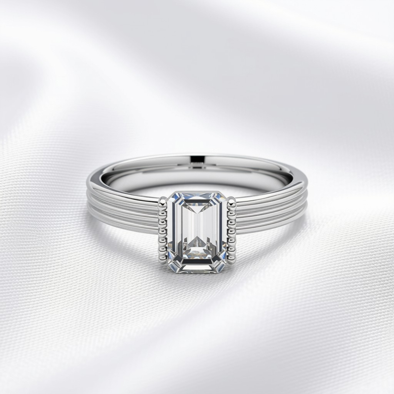 Grace 03 - Emerald Cut Diamond Solitaire Engagement Ring