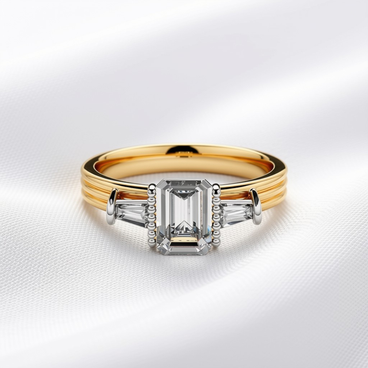 Grace 04 - Emerald Cut Diamond Art Deco Trilogy Ring