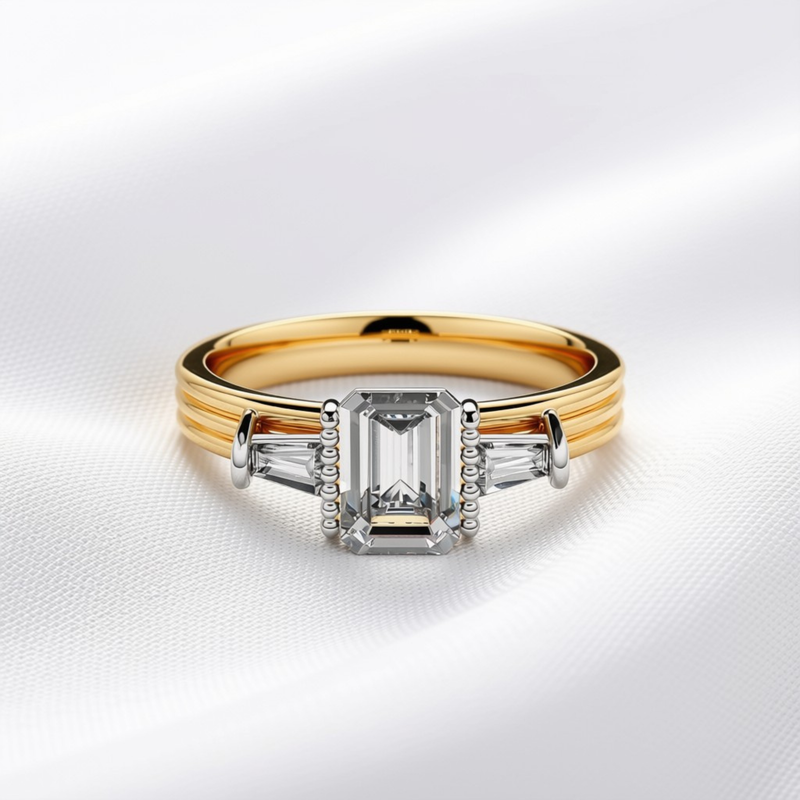 Grace 04 - Emerald Cut Diamond Art Deco Trilogy Ring