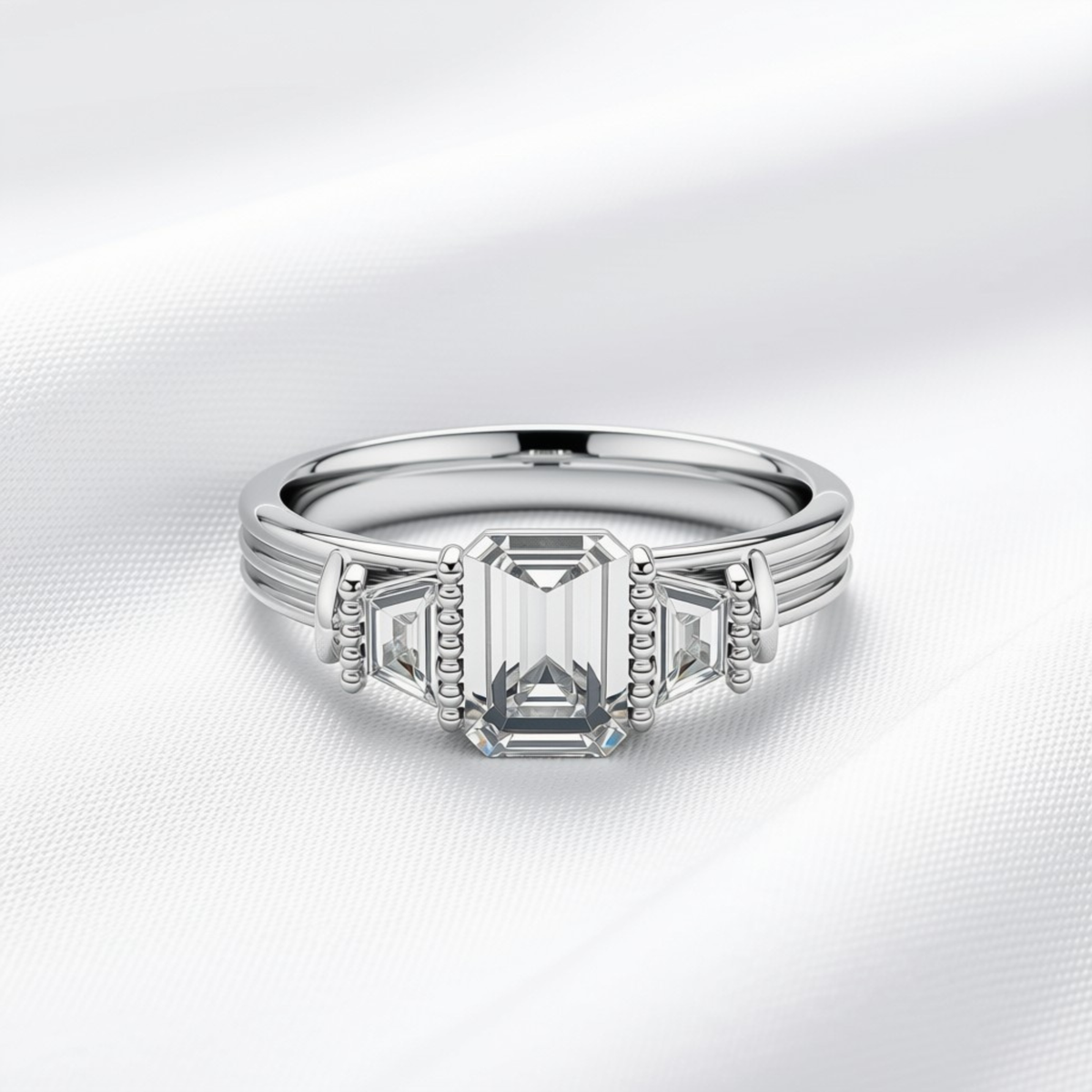 Grace 05 - Emerald Cut Diamond Trilogy Engagement Ring