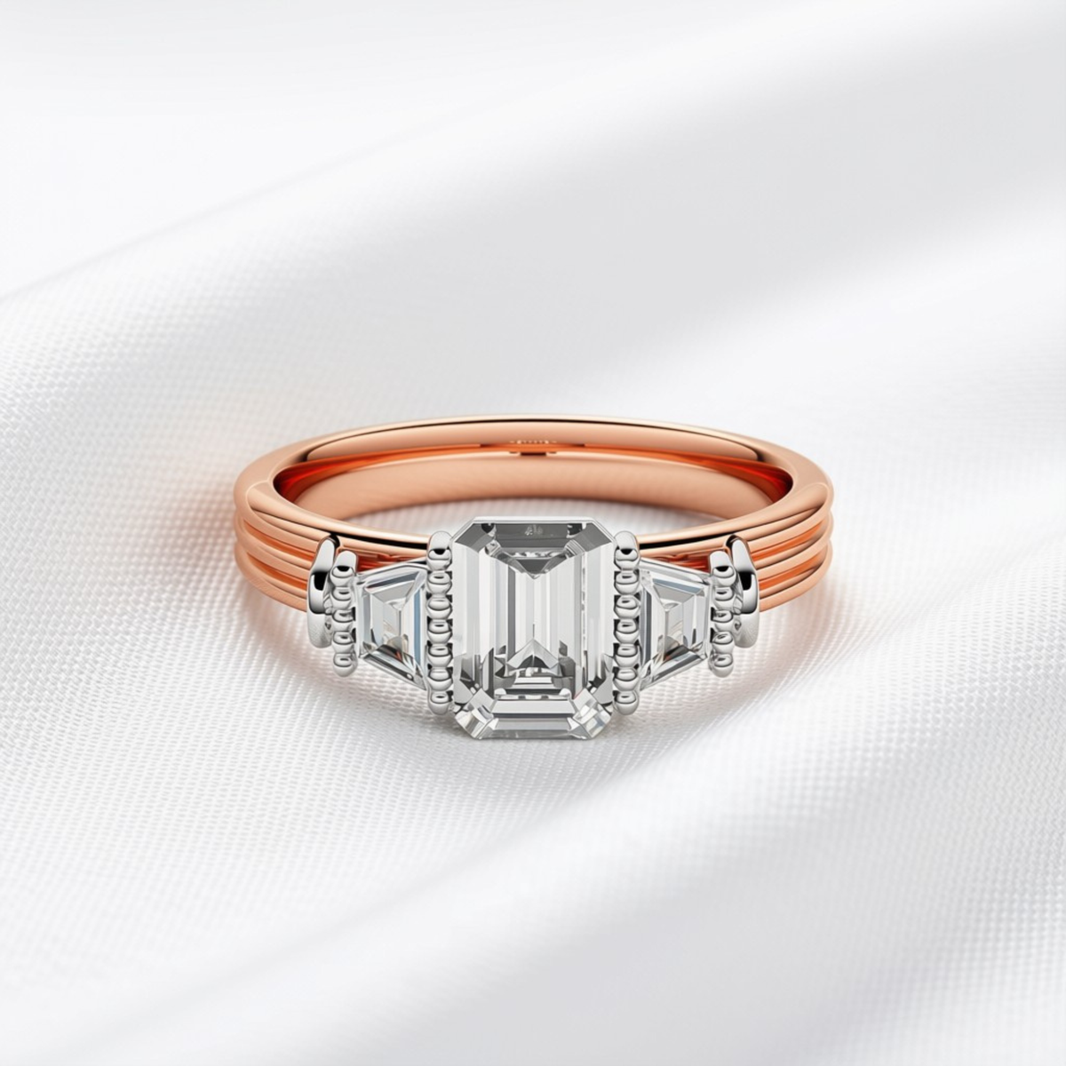 Grace 05 - Emerald Cut Diamond Trilogy Engagement Ring