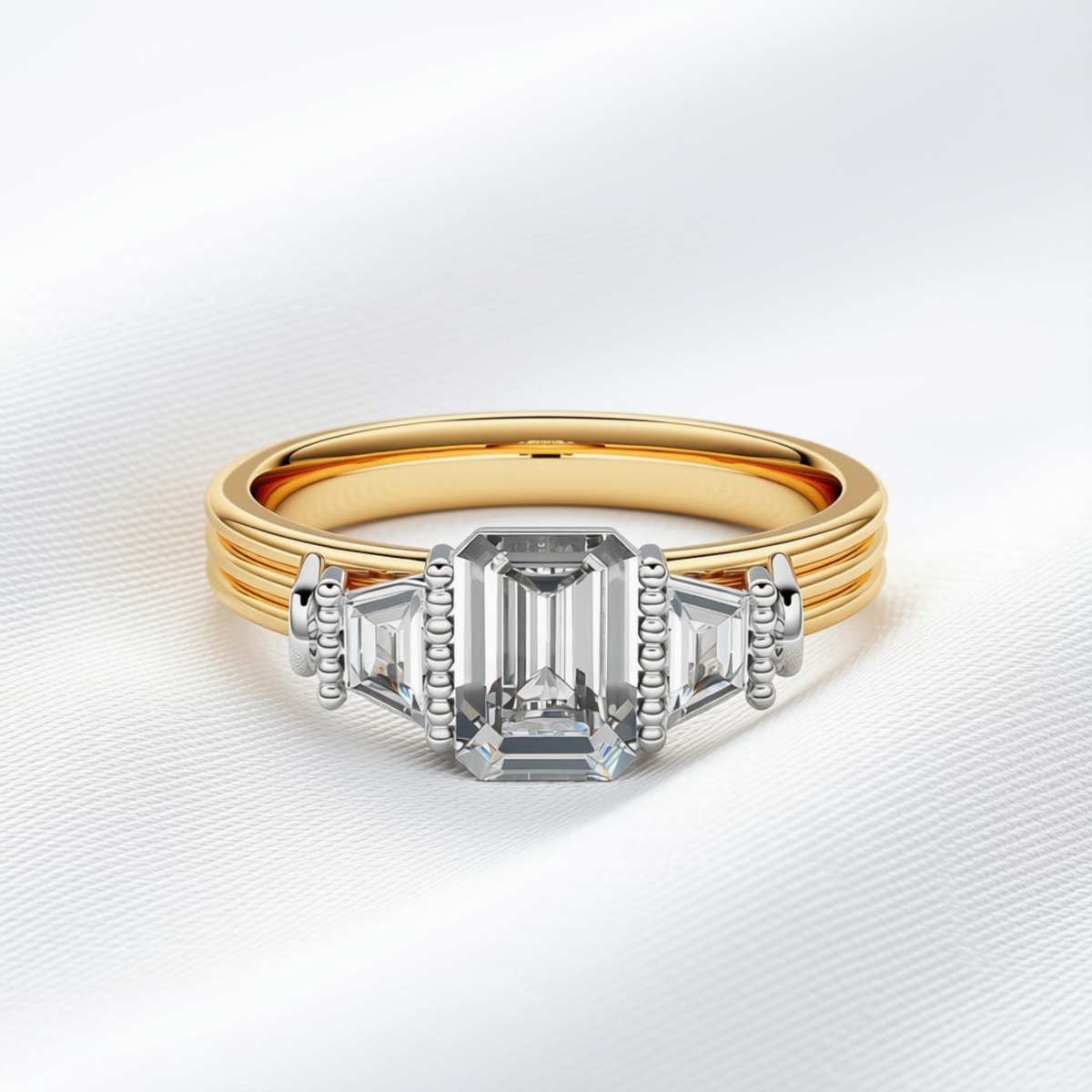 Grace 05 - Emerald Cut Diamond Trilogy Engagement Ring