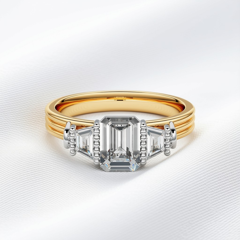 Grace 05 - Emerald Cut Diamond Trilogy Engagement Ring