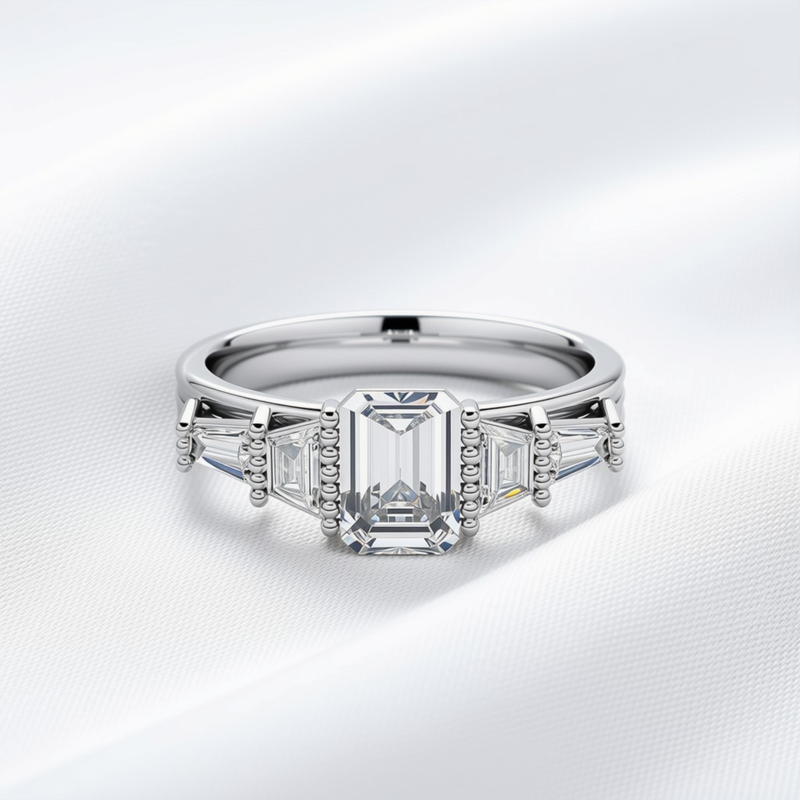 Grace 06 - Emerald Cut Diamond Art Deco Ring