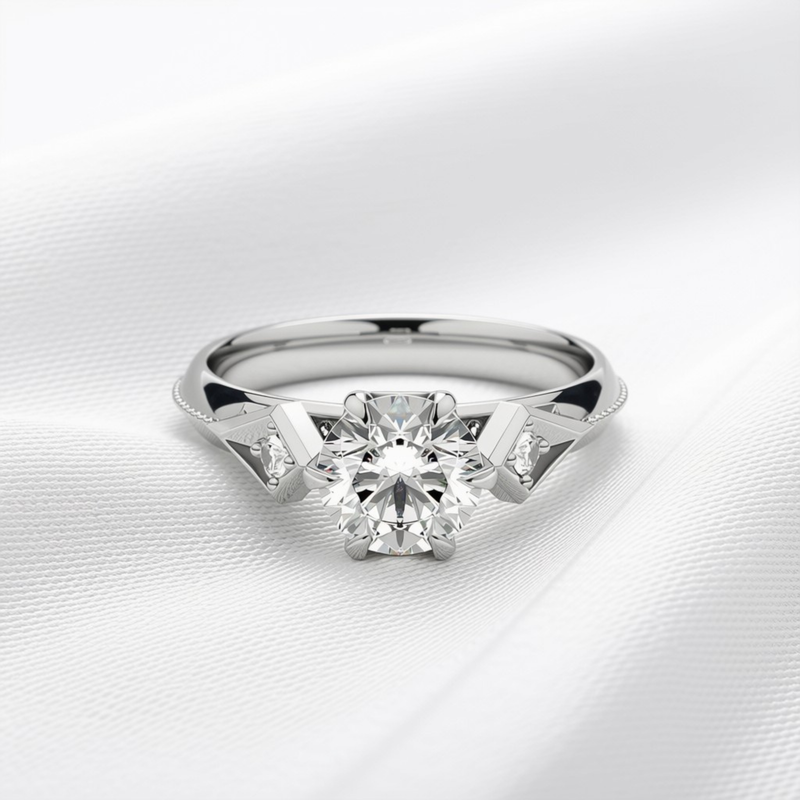 Maeve 04 - Round Cut Diamond Art Deco Trilogy Ring