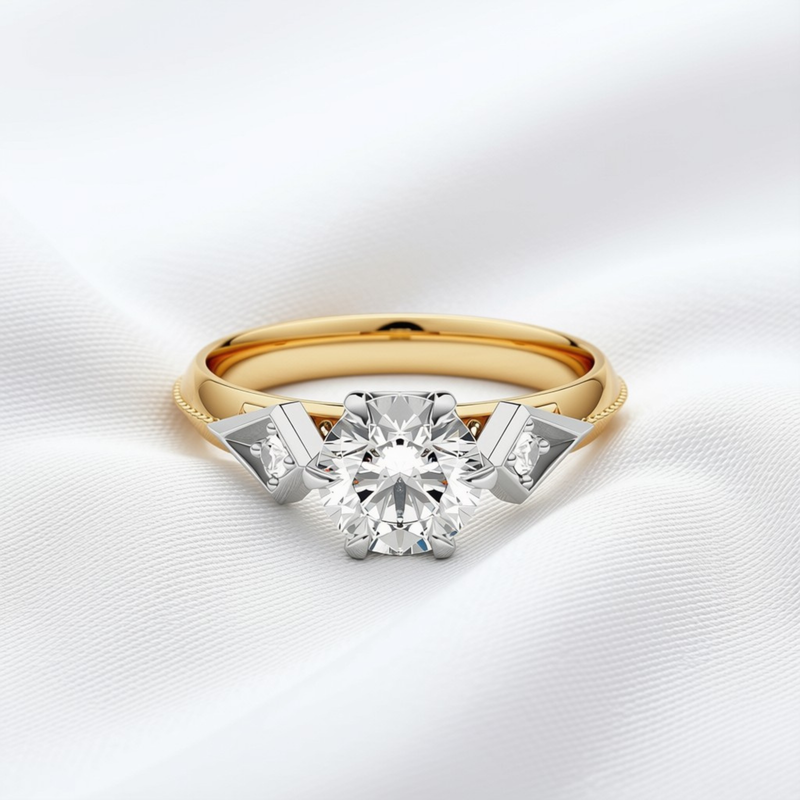 Maeve 04 - Round Cut Diamond Art Deco Trilogy Ring