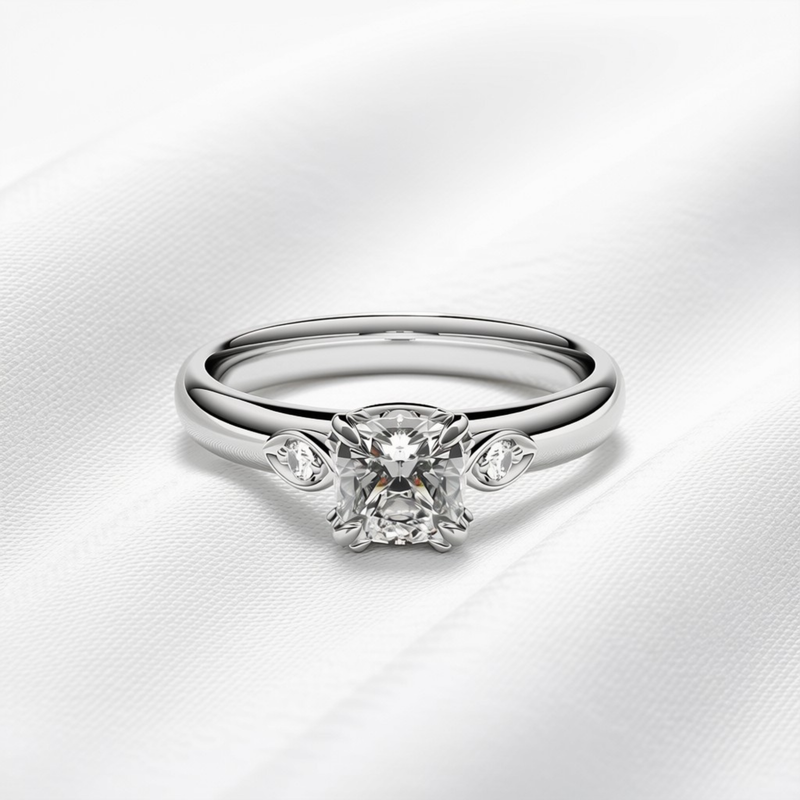 Olivia 04 - Cushion Cut Diamond Trilogy Engagement Ring